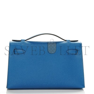 HERMES MASTER KELLY POCHETTE EPSOM BLEU IZMIR PALLADIUM HARDWARE (22*14*7cm)